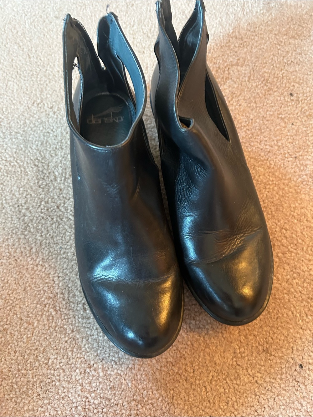Dansko Black Leather Cutout Booties